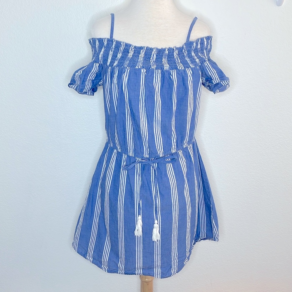 A Hint of Blush Cute Mini Dress Blue white cap sleeves